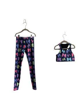 Terez girl’s blue fancy bows set leggings And Top Bra Sport size small 7/8